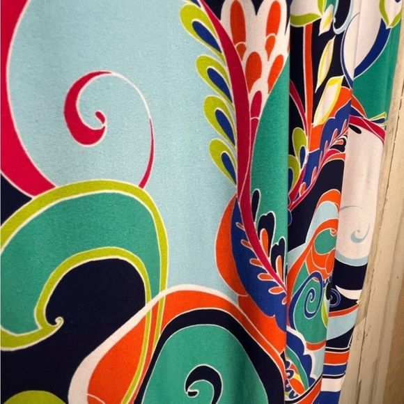 Ronni Nicole Women's Abstract Paisley Cold Shoulder Dress Blue Orange Size 12 - Picture 6 of 16